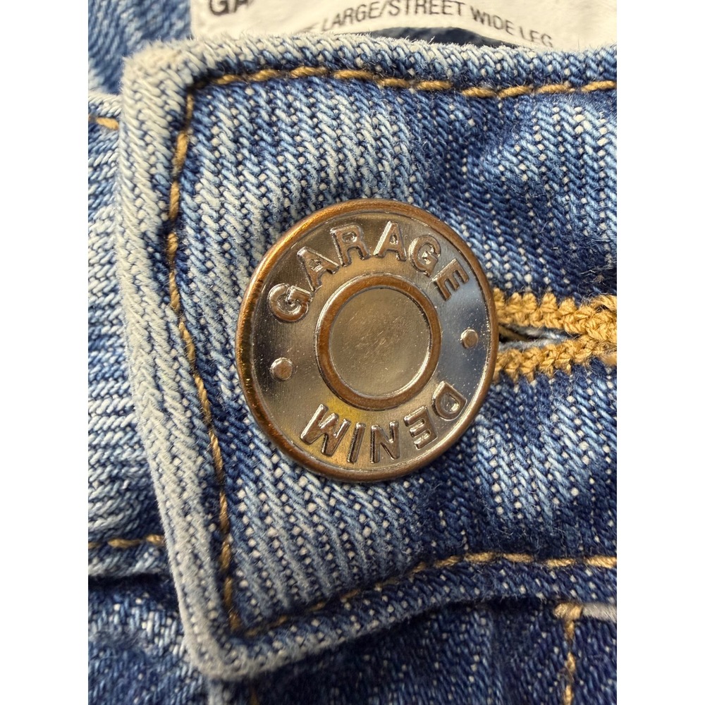 Garage Street Wide Leg Jeans Women 7 28 Blue Denim Y2K High Rise Seam Detail - Picture 3 of 10